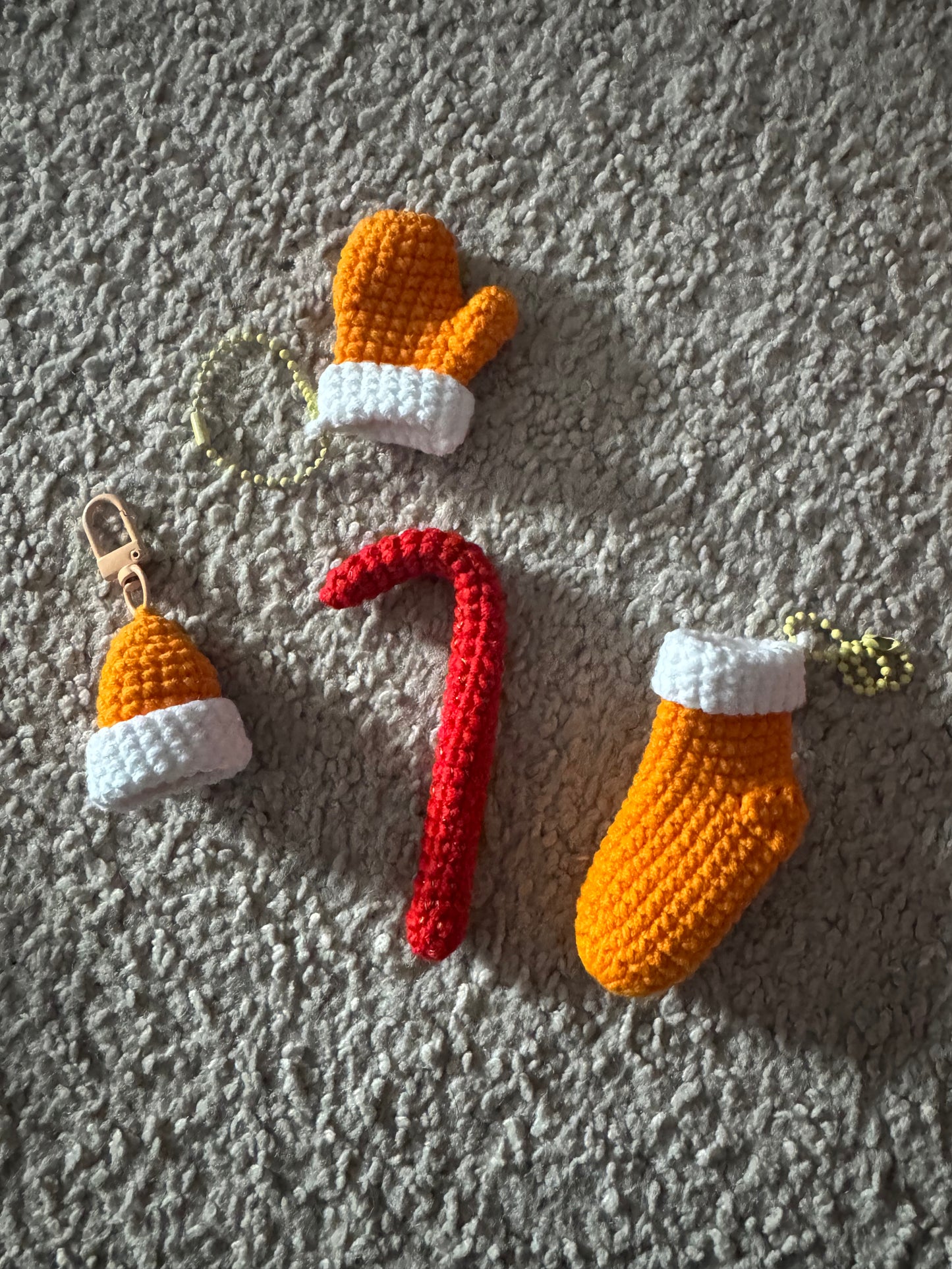 Handmade Crocheted Christmas Ornament Set - Mittens, Hat, Stocking & Candy Cane (Set of 4)